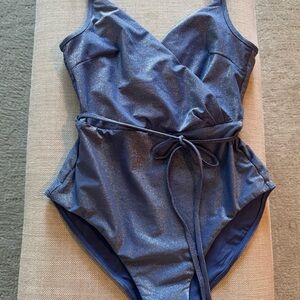 Zimmermann size 3 Shimmer blue One-Piece Swimsuit with Waist Tie
